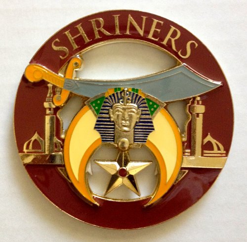 Shriner Round Masonic Auto Emblem - [Gold & Burgundy][3'' Diameter]
