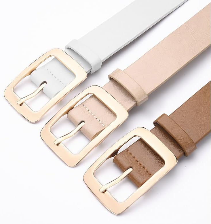 Women's Leather Belt with Gold Pin Buckle, Casual Waist Belt for Jeans, Pants - Image 3
