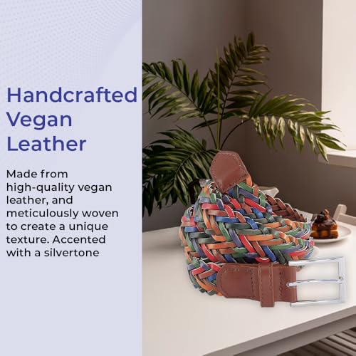 SAGEFINDS Colorful Braided Belt, Women’s Woven Vegan Leather Belt, Casual Style, Adjustable Fit3