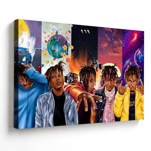 Image of Juice WRLD Canvas Wall Art, Rapper Collage Poster Print, Hip Hop Music Artwork for Bedroom Studio Gaming Room Decor, Vibrant Album Cover Picture Print Framed Music Wall Painting 16X20