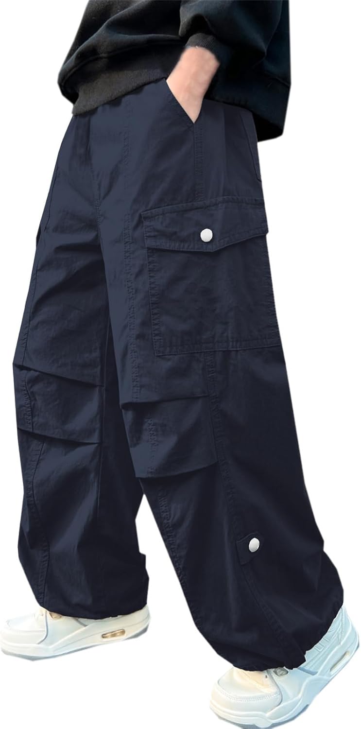 SANGTREE Boy's Drawstring Waist Pleated Front Baggy Cargo Pants, 4-14 Years