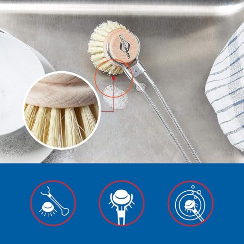 Image of Kuchenprofi 4-Pack Replacement Brush Heads for Classic Dish Washing Brush | solid beechwood with agave fiber bristles, compostable and plastic free, fits kitchen sink scrubber, handle sold separately