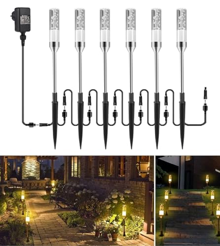 ECOWHO Set di 6 luci a LED da giardino con picchetto, IP65, impermeabili, con corrente, espandibili da giardino con cavo, lampada da giardino per esterni, giardino, prato, cortile