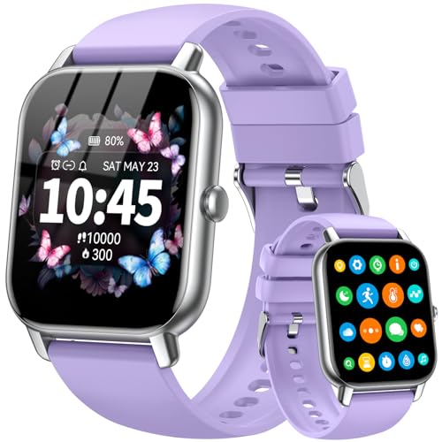 Image of Smart Watch for Men Women,1.85 inch HD Screen Bluetooth Fitness Tracker Step Counter /Sleep Monitor,110+ Sports Modes,IP68 Waterproof Smart Watch Compatible with iPhone Samsung Android Phone, Purple