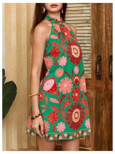Image of Floerns Women's Sleeveless Floral Print Sundress Halter Neck A Line Short Dress