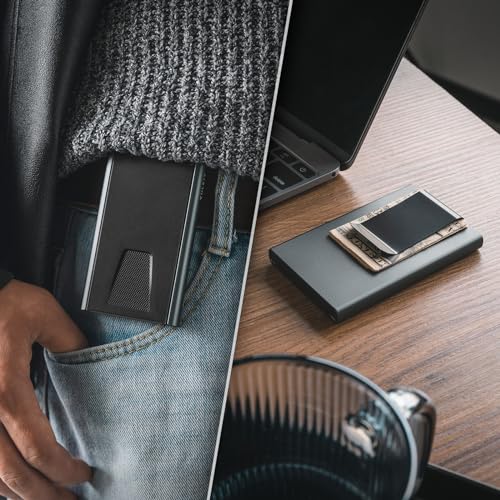 Image of VULKIT Credit Card Holder RFID Blocking with Money Clip, Slim Aluminum POP UP Wallet for Men, Grey