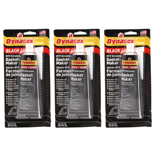 Image of Dynatex Black RTV Silicone Gasket Maker 3 oz Tube - Oxygen Sensor Safe, OEM Specs, 500F Hi-Temp, Oil /Water Resistant, Made in the USA (3-Pack)
