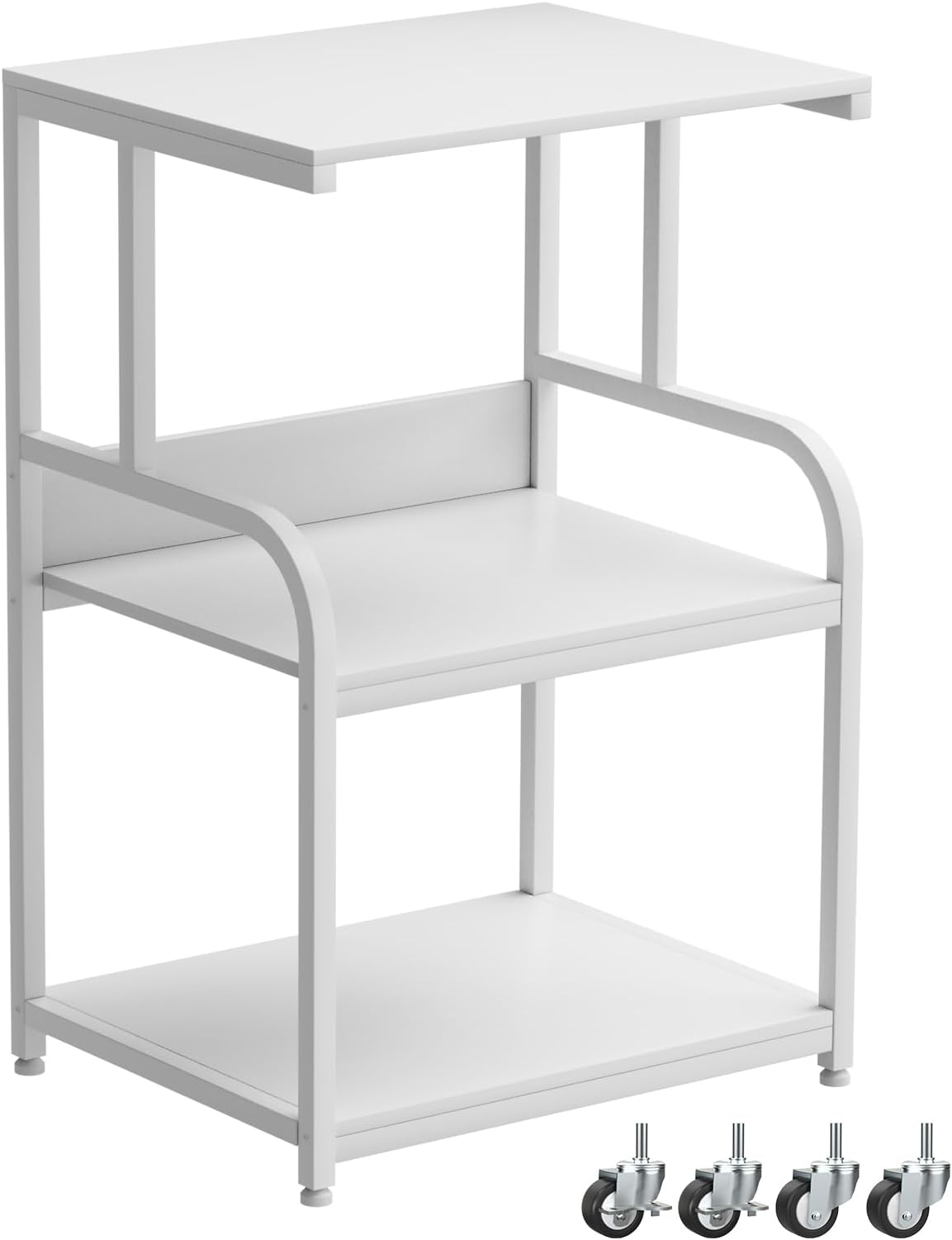EasyCom Printer Stand- Large 3 Tier Printer Table with Wheels- Industrial Printer Storage Cart- Rolling Printer Cart with Storage Shelf for Printer Scanner Fax Home Office Use- White