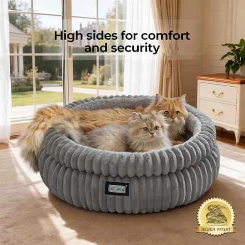 Image of BALANCE Cat Bed Kitten Bed, Washable Round Cat Beds for Indoor Cats,Super Soft Plush Faux Fur Pet Bed for Puppy and Kitten with Anti-Slip Bottom