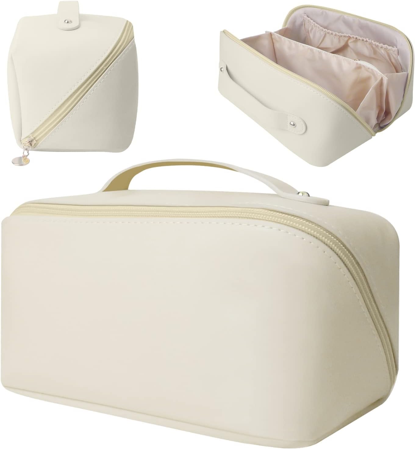 TiokkssLarge-Capacity Travel Cosmetic Bag | Leather Makeup Bag | Waterproof Portable Cosmetic Bag | Multifunctional Storage Makeup Bag | Travel Cosmetic Bag (White)