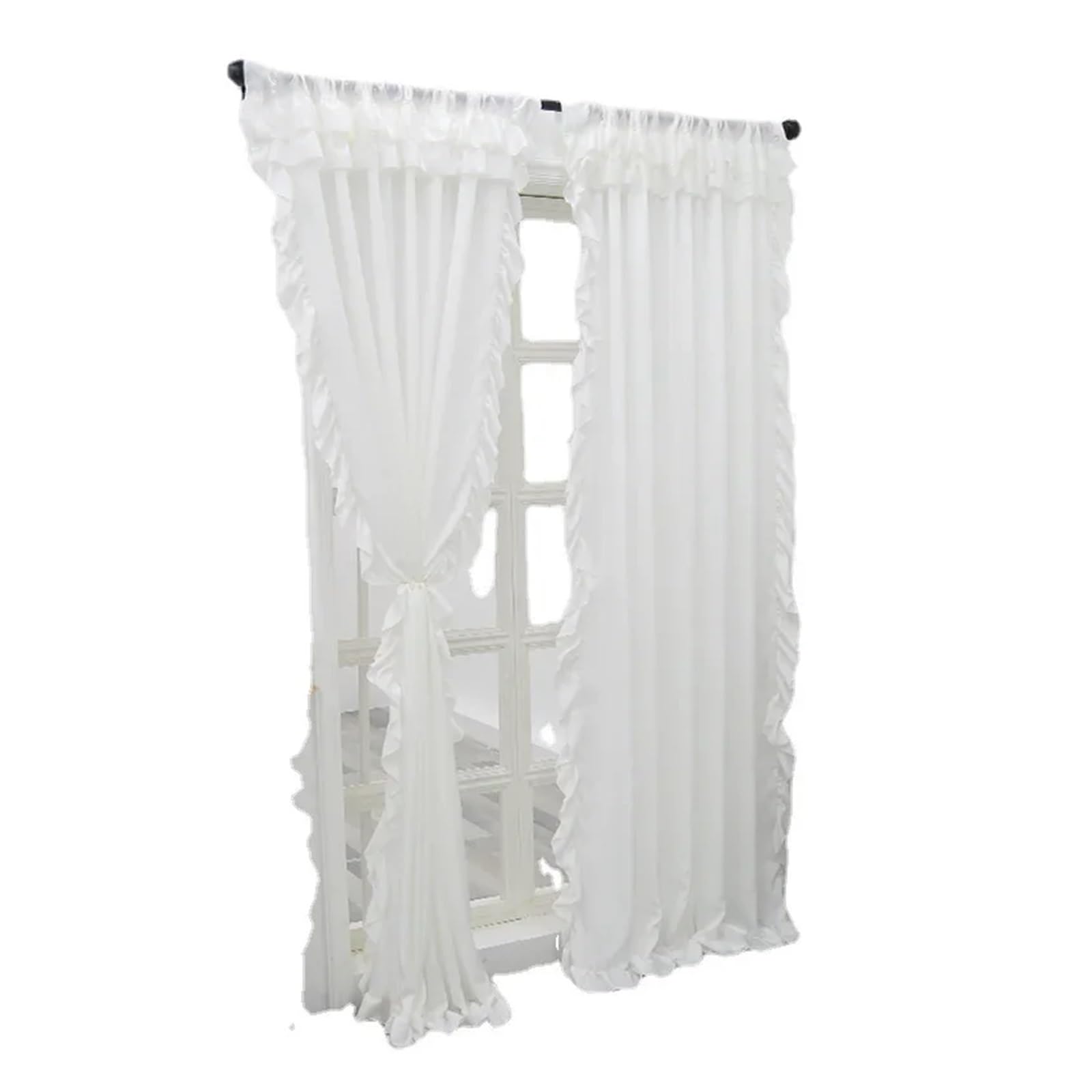 HBALDTEDC Curtains Ruffle Sheer Overlay, Ruffled Velvet Curtains White Light Transmission Window Screen Multiple Sizes Polyester(W100 x H200 cm)