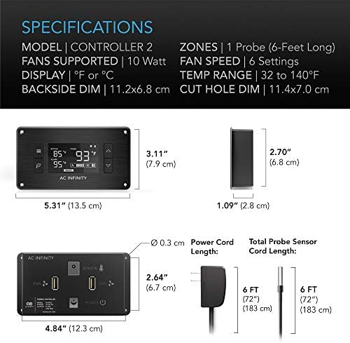 AC Infinity AIRPLATE T7, Quiet Cooling Fan System with Thermostat Control, for Home Theater AV Cabinets