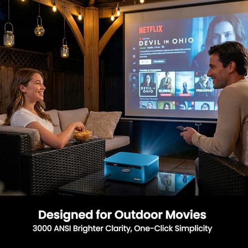 Image of HAPPRUN 3000 ANSI Lumens Outdoor Projector with Official Google TV, 4K Supported Smart Movie Projector, Dolby Audio, Auto Focus & Keystone, WiFi 6 and Bluetooth for Indoor & Outdoor Movies,Blue