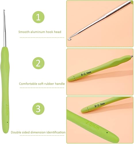 Miniatura 3 de Gancho de ganchillo ergonómico de 0.079 pulgadas, agujas de ganchillo para manos artríticas, agujas de tejer con mango suave principiantes y