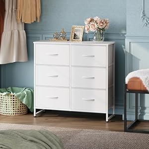 WLIVE White Dresser for Bedroom 6 Drawer Double Dresser Fabric Storage Tower with Fabric Bins Chest of Drawers for Closet Living Room Hallway