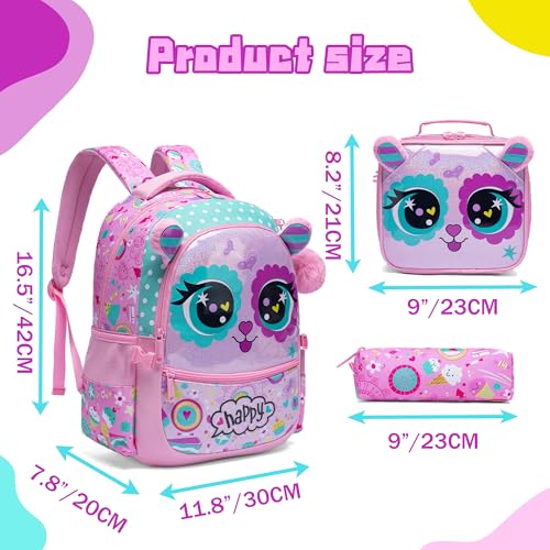 Image of Cute Cat Backpacks for Girls - 2 in 1 Bookbag Set for Elementary & Preschool Students Ages 8-10