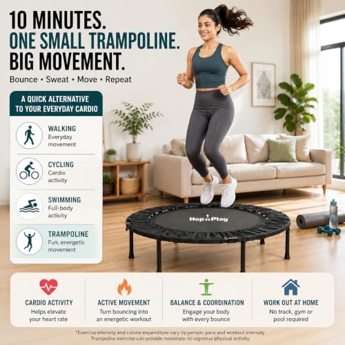 Image of Hop N Play Imported Folding Trampoline Jumping Trainer for Adults and Kids, Rebounder Trampoline with Metal Springs and Padding for Indoor and Outdoor 48 Inch Size (Black)