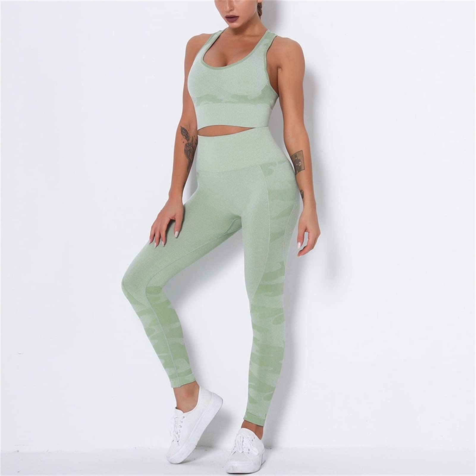 Damskie dresy treningowe do jogi, strój dla kobiet, zestaw 2 sztuki, nakładka do jogi Scrunch tłok, gimnastyka, legginsy bez ramion, sportowy biustonosz z rękawami crop Top Yoga Fitness dres treningowy 2 sztuki