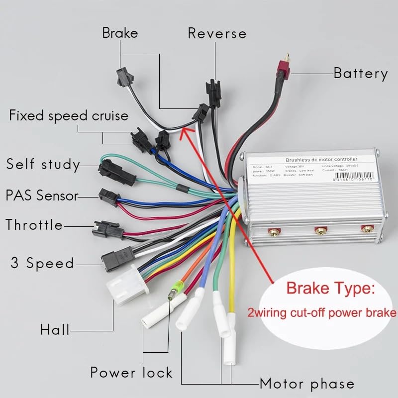 Centralina Monopattino Elettrico Scooter motorizzato con Controller 24V 36V 48V 350W Brushless Motor Controller(48V350W Brake Type 2)