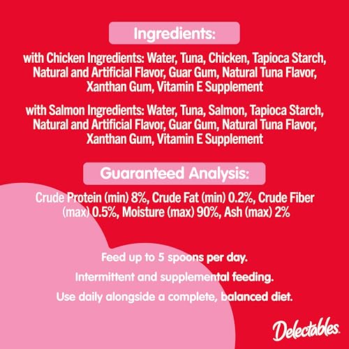 Deliciosos petiscos úmidos para gatos feitos com frango e salmão verdadeiros, purê cremoso, sem bagu