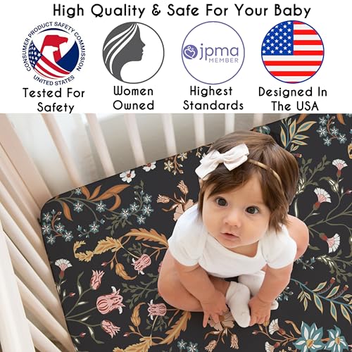 Image of Sweet Jojo Designs 2-Piece Baby Crib Sheets Set (Black Wildflower Vintage Floral) for Girls, Infant Nursery, Toddler Room - Standard Size (Boho, Paisley, Bohemian, Cottagecore, Farmhouse, Garden)