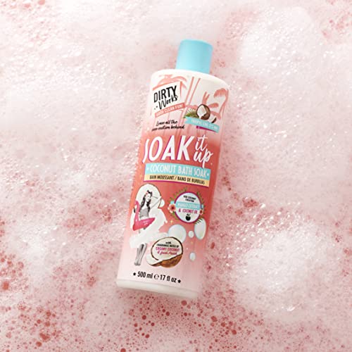 Dirty Works Soak It Up Coconut Bath Soak, 500ml, Hydrating Bubble Bath with Tropical Fruit & Hibiscus Extracts, Vegan Bath Milk for Relaxation & Soft Skin - Image 5