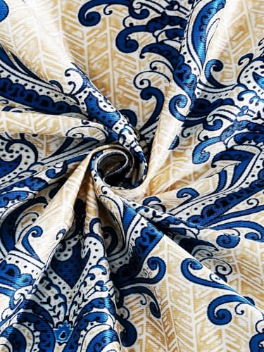 Home Sizzler 2 Pieces Regal Damask Grommet Polyester Window Curtain - 5 Feet, Aqua