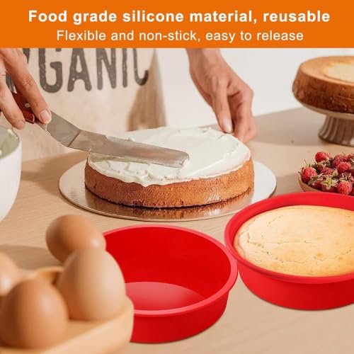 2pcs Reusable Round Cake Baking Tray, 20cm/8inch Silicone Cake Moulds for Air Fryer, Multi-Function Cake Tins Baking Pan, Non-Stick Silicone Bread Pan Set, Suitable for Cake, Bread, Pizza - Image 4