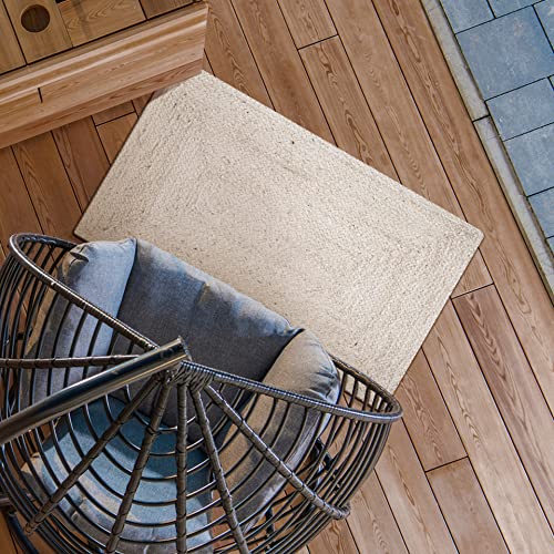 Hausattire Hand Woven Jute Braided Rug, 2'x3' – Off White, Reversible Boho Entry Area Rugs for Kitchen, Living Room I Farmhouse Indoor Outdoor Decorative Floor Rug, 24x36 Inch
