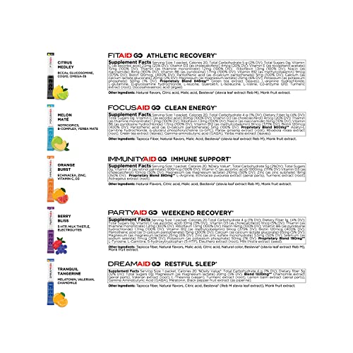 Image of LIFEAID Rainbow Variety Pack Mix, All Zero Sugar, Post Workout Recovery, Nootropics Based Focus, Immune Boost, Dream & Sleep Aid, Travel Size, No Artificial Sweeteners & Flavors, 20 Count