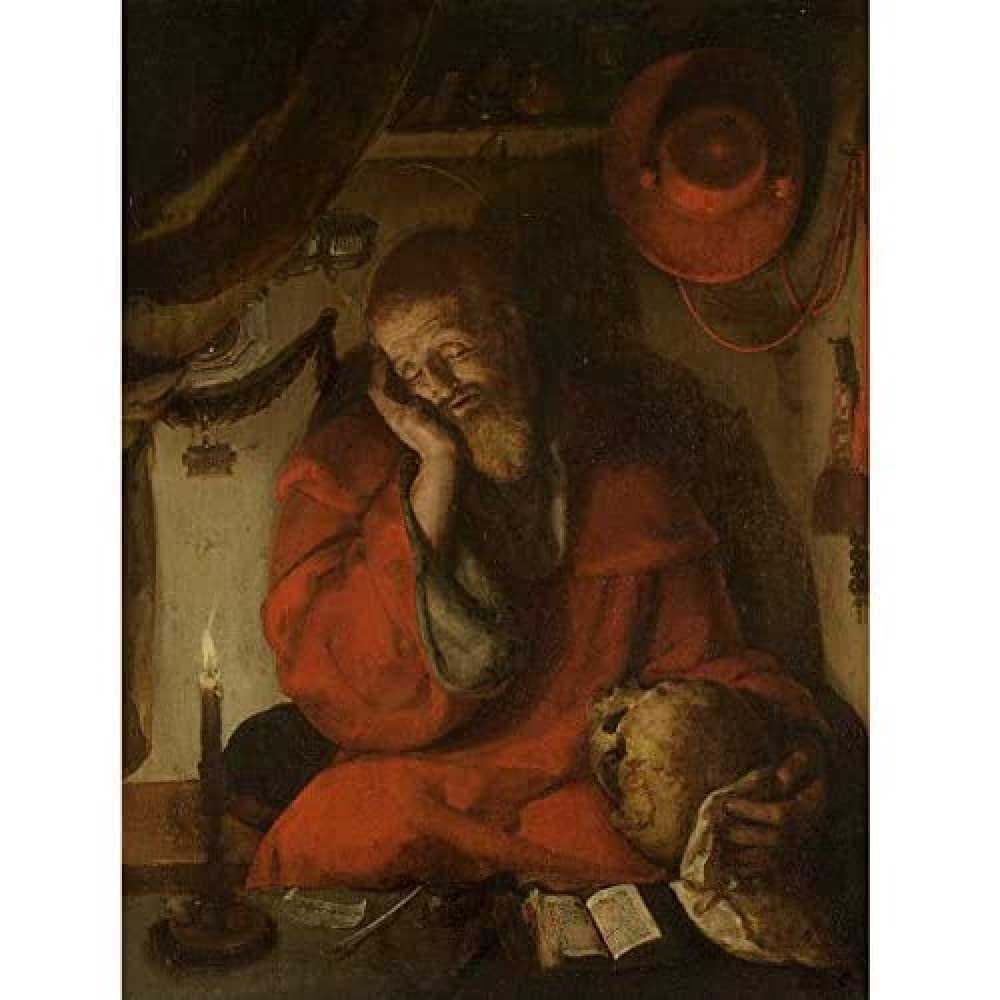 Artery8 Van Leyden Saint Jerome Study Candlelight Unframed Wall Art Print Poster Home Decor Premium