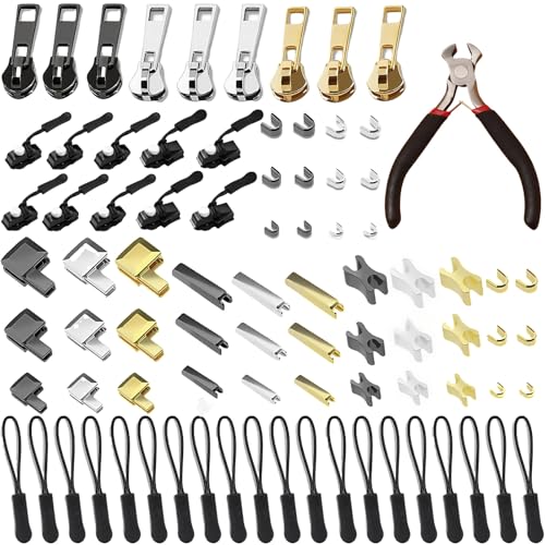 Juego de reparación de cremallera de 85 piezas, con cremallera de repuesto, kit de reparación para ropa, mochila, equipaje, saco de dormir