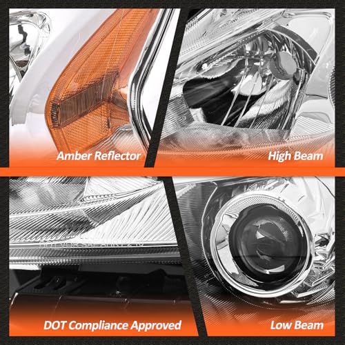 Image of Headlight Assembly for 13-15 Nissan Altima Compatible with 2013 2014 2015 Nissan Altima Only fit 4 Door Driver and Passenger Side Chrome Housing Clear Lens(W /O Bulbs)