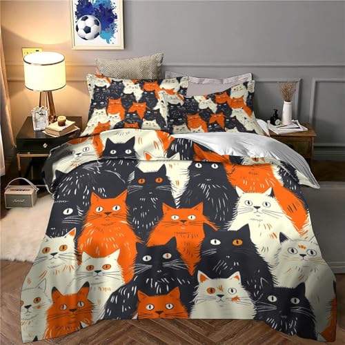 Housse de couette chat 140x200cm microfibre hypoallergique anti-plis fermeture éclair - 6