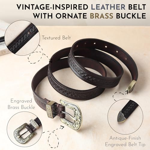 Image of 25mm Genuine Leather Waist Belt for Women - Fancy Vintage Buckle Belt For Jeans | Stylish Adjustable Party Belt For Ladies /Girls /Women | Waist Size 28-44 Inches