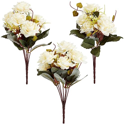 Farmlyn Creek White Roses Flower Vase, Silk Artificial Flowers Arrangement With Ceramic Pot thumb #8