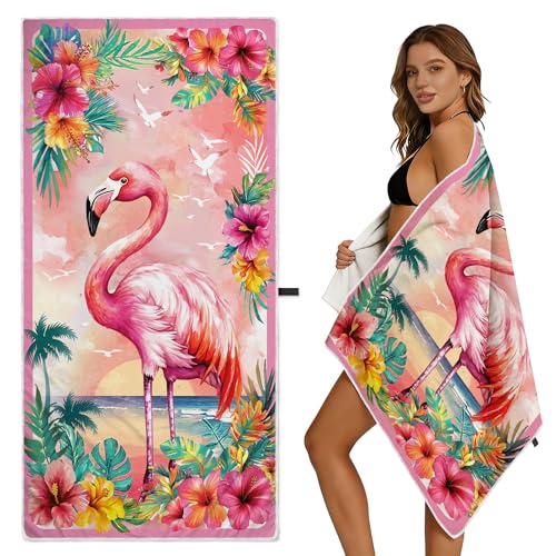 GAIIIIYOU Pink Flamingo Microfiber Beach Towel Lightweight Towel for Women Pool Swim Beach Essentials