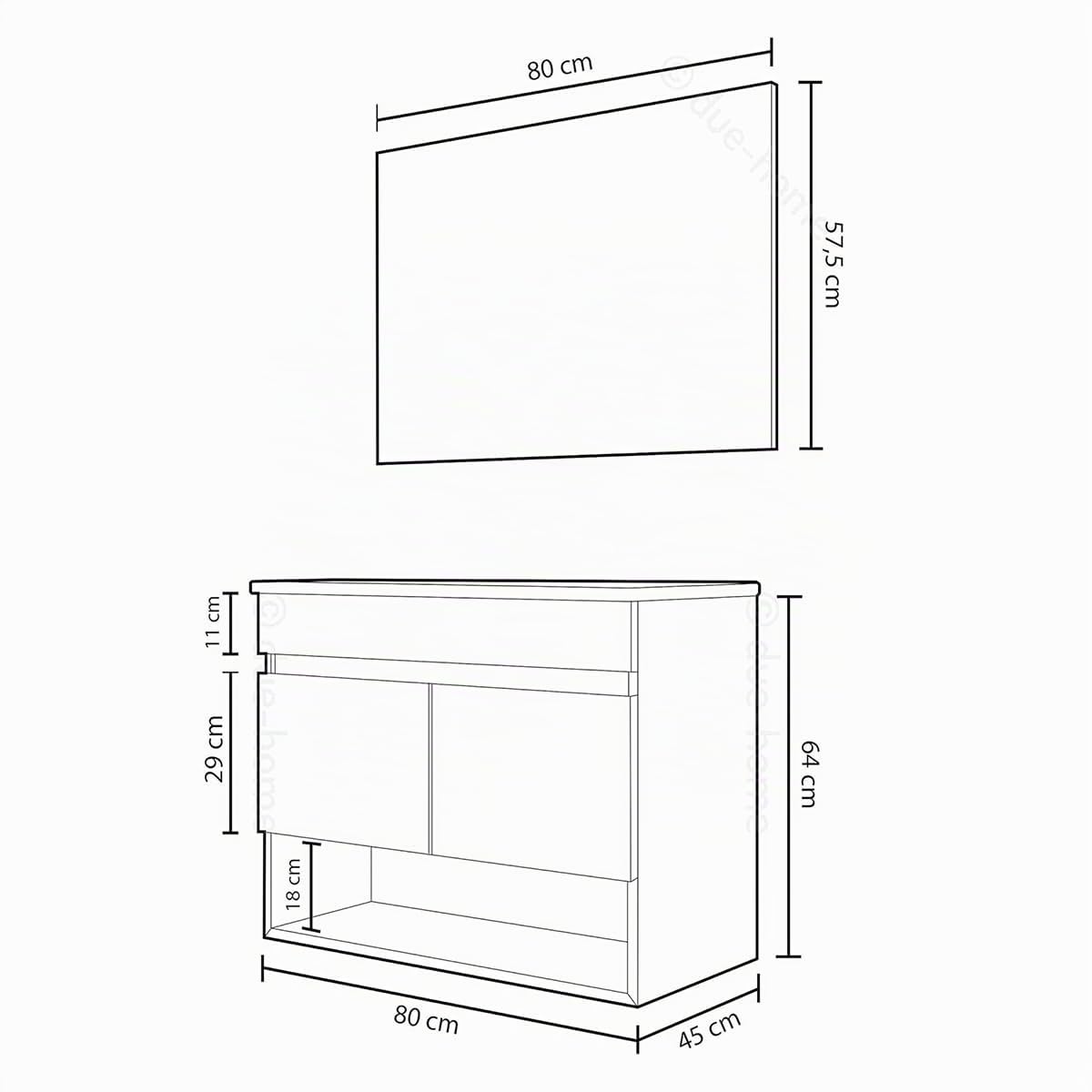 Mueble de Baño Lavabo Suspendido con 2 Puertas y Espejo Acabado en Nordik - Dim: 80 cm (Ancho) x 64 cm (Alto) x 45 cm (Fondo)