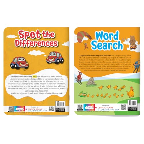 Image of Oswaal Lil Legends Interactive Learning Activity Books, Set of 2 for Kids Age 4+ Years | Spot the Difference and Word Search Puzzles | Brain Games to Boost Vocabulary and Observation