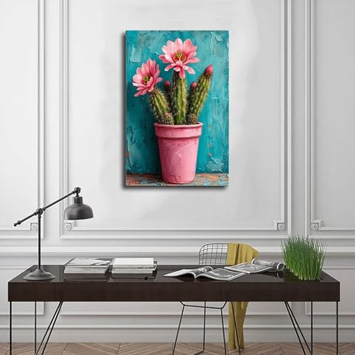 Fleurs de cactus impression sur toile decoration murale 40 x 60 cm