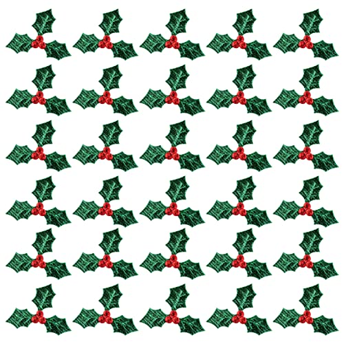 - Juego de 100 mini adornos de hojas de acebo para fiestas de Navidad, decoración de de regalo y tarjeta (verde, 3 cm)