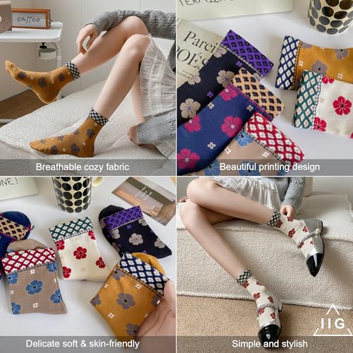 Image of IIG Womens Novelty Cotton Crew Socks Cute Animals Socks Fun Flower Socks (fit women's shoe size 5-9)