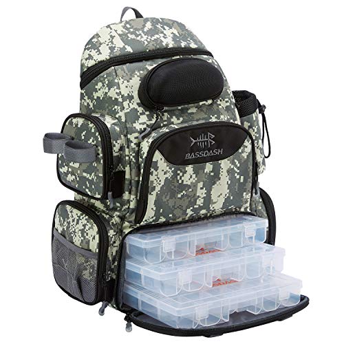 BASSDASH Mochila tática resistente à água com suporte de vara e capa protetora de chuva