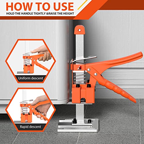 Image of Labor Saving Arm Jack Handle 2 Pack,15 in Construction Jack,Multifunctional Furniture Jack for Installing Cabinets and Wall Tile Height Adjuster Handheld Lifter Tool, Load 400LBS, Orange