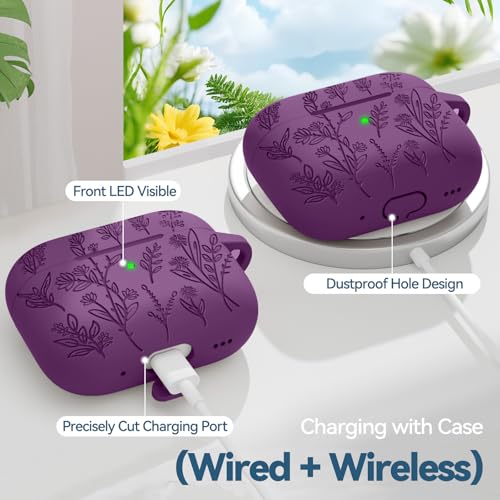 Image of for AirPods Pro 2 Case, Ekoonpft Silicone AirPod Pro Cases with 3-in-1 Cleaning Kit & Keychain, Flower Engraved Cover for Apple AirPods Pro 2nd /1st Generation, Shockproof & Anti-Scratch
