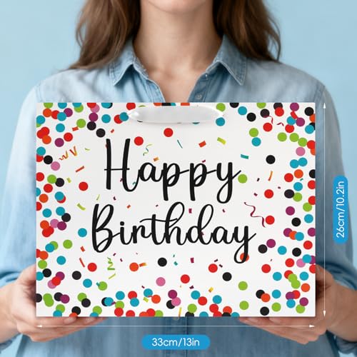 Image of JMANNI Large Happy Birthday Gift Bag with Tissue Papers and Greeting Card, Portable Paper Gift Bags with Handles,Colorful Dots Present Bags for Women Girls Birthday Party Supplies 13 inch x 10.2 inchx4.7 inch