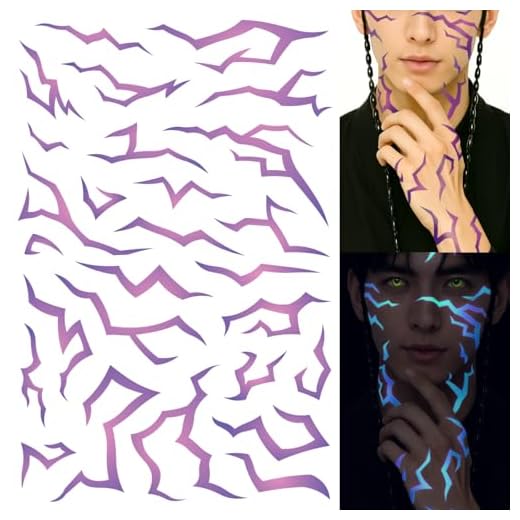 UV Glow Pattern Temporary Tattoos | Purple Demon Energy Pattern | Blacklight Activated Neon Blue | Hunter Cosplay | Fake Tat Stickers | Music Festivals, Kpop RPD, Rave Accessories, Halloween