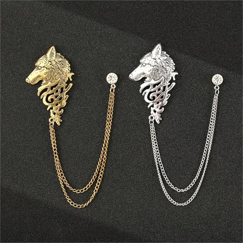 Image of WCRAZYE Vintage Wolf Head Lapel Brooch Set for Men Women Antique Animal Dire Wolf Head Coyote Antique Retro Lapel Brooches Badge Men's Suits Buckle Neckwear Accessories