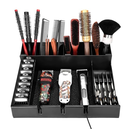 Barber Clippers Station 15 x 11.8 x 4.3 inch Removable Tray Featuring Dedicated Clippers & Guards Slots and Scissor Razor Slots for Barber&Salon and Home Stylist Accessories Station Organizer