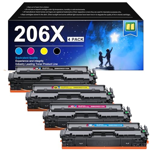 Image of 206X Replacement for HP 206X Toner Cartridges 4 Pack M283fdn M255nw | Replacement for HP Color LaserJet MFP M283fdw M283cdw M255dw M283 M255( 4 Pack with Chip)